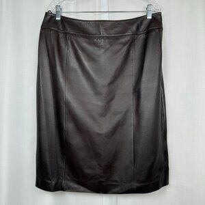 Lafayette 148 Soft Brown Leather Midi Skirt Size 14 Career Office Luxury FLAW